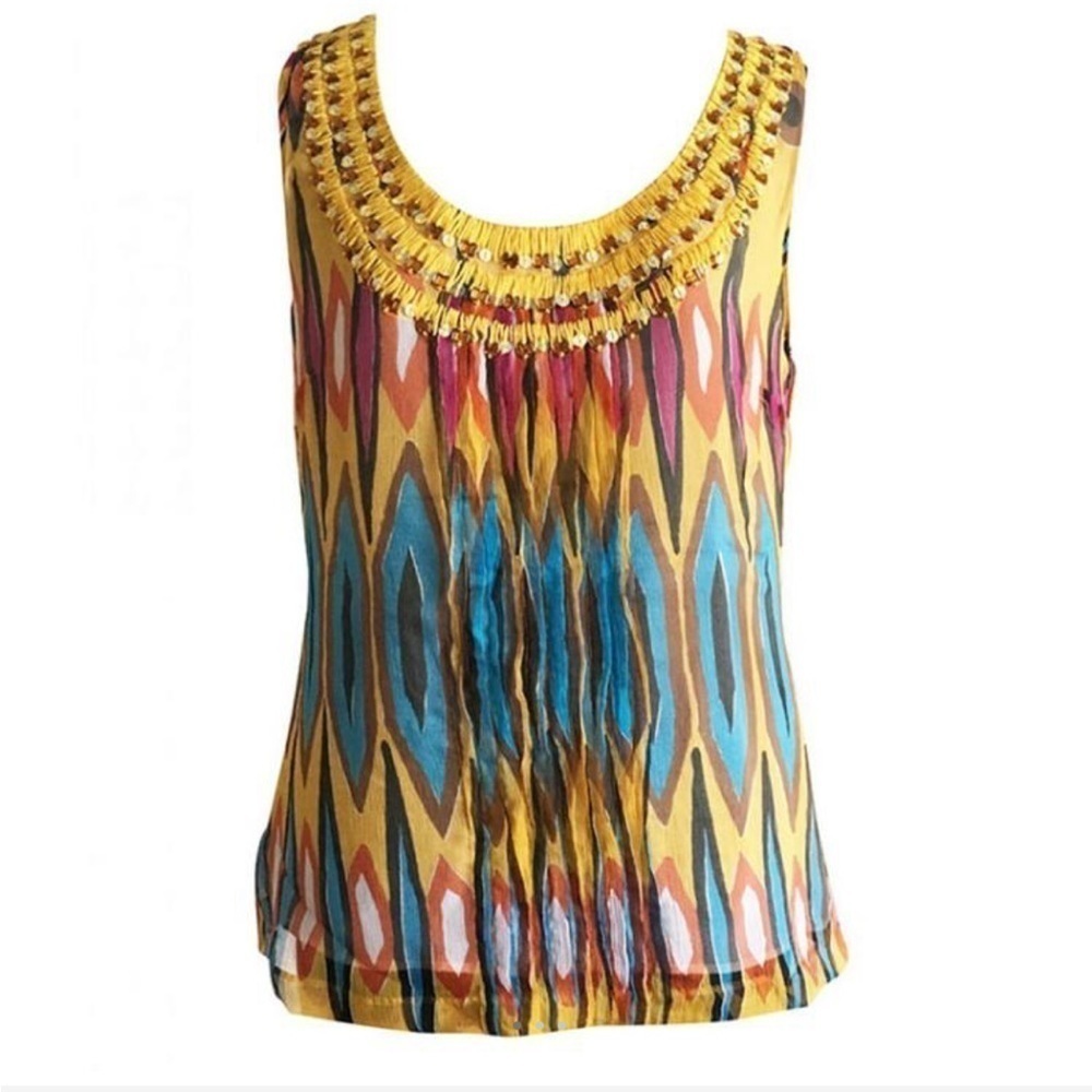 Tory Burch Multicolor Sequin Silk Top